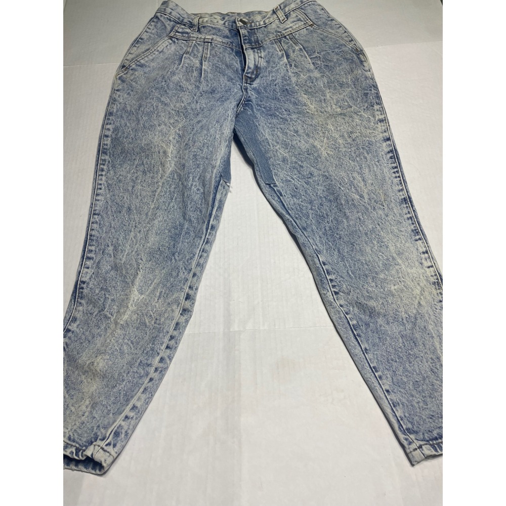 Vintage Chic Acid Wash Pleated High Waist Tapered Jeans Blue Petite 18 Made USA